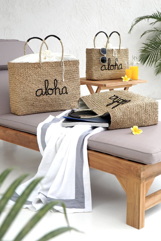 Mendong grass handbag Aloha, set of 3 – boho decor from Bali