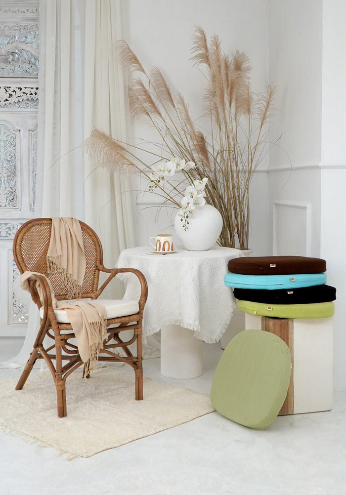 Boho white replacement seat cushion for New Bali armchair, set of 2, handcrafted in Bali