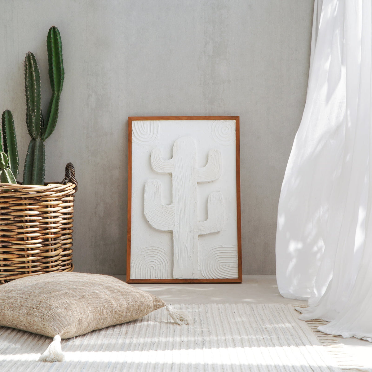 Teak wall decoration Cactus – handmade in Bali, boho style
