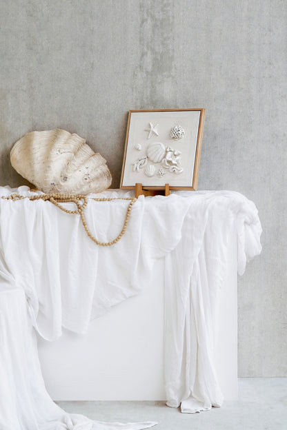 Teak wall decoration Doria Shells – boho decor, handwoven and handmade in Bali