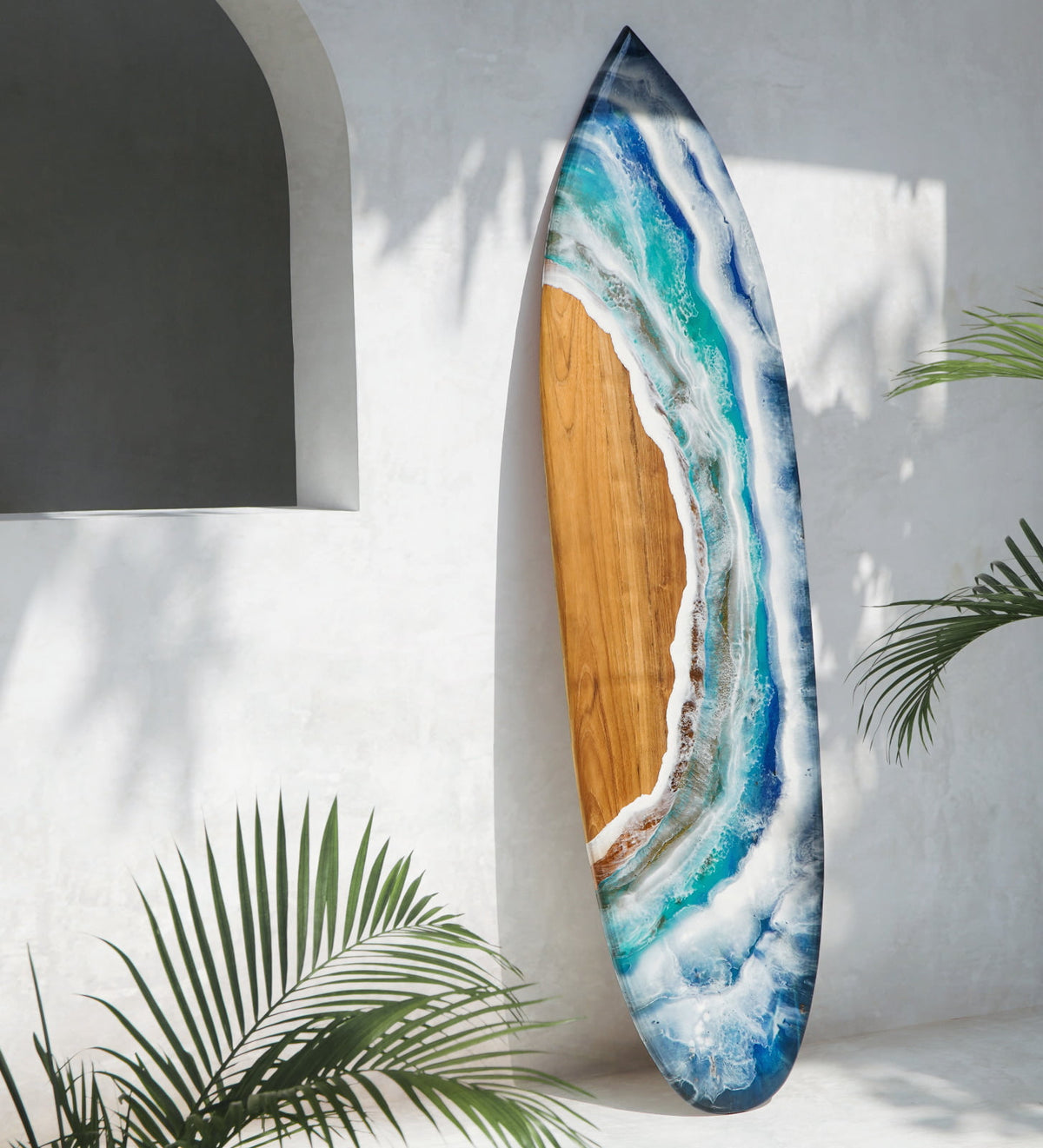 Teak wall decoration Kuta Surfboard – boho decor handcrafted in Bali by BaliSouk