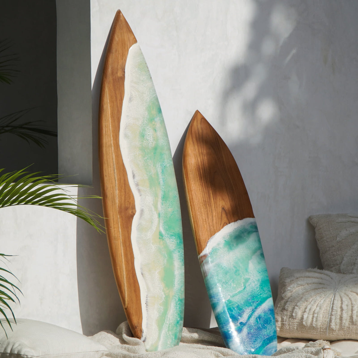 Teak wall decoration Kuta Surfboard – boho decor, handwoven and handmade in Bali