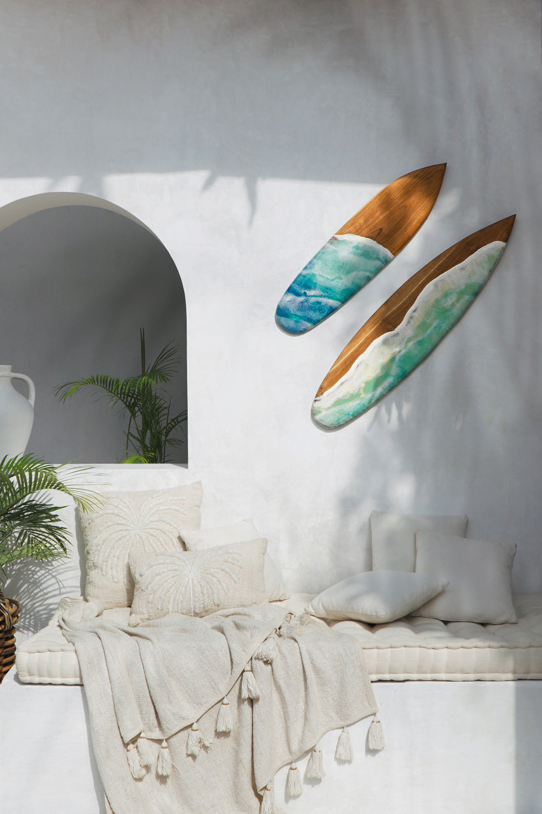 Handcrafted teak wall decoration – Kuta Surfboard, boho decor from BaliSouk
