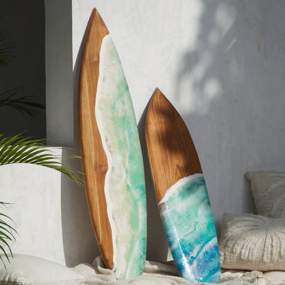 Surfboard wall decoration in natural materials – handmade boho decor from Bali