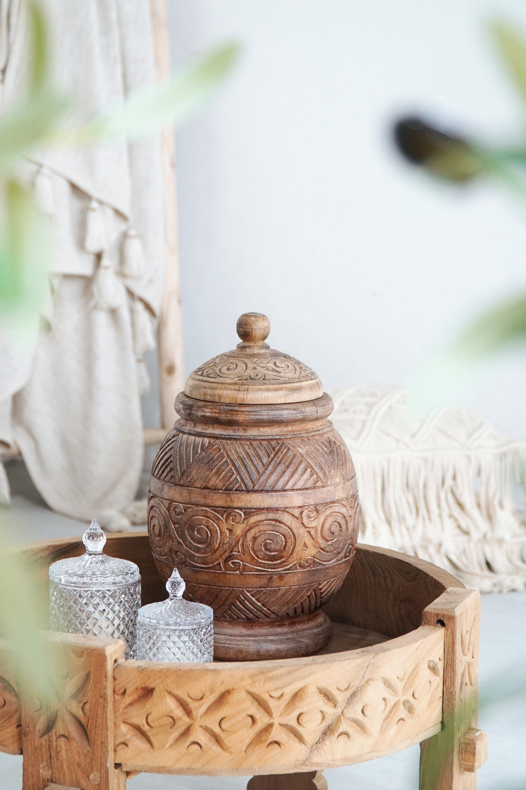 Handmade albasia wood decorative piece – the Candra Gucci, boho decor made in Bali