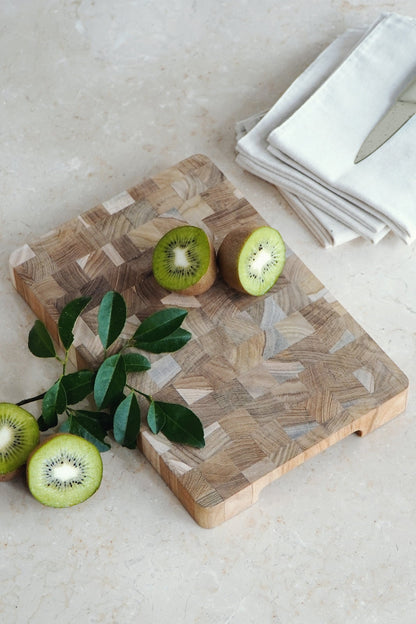 Teak board Lucy End Grain Cutting Board – boho decor, handwoven and handmade in Bali