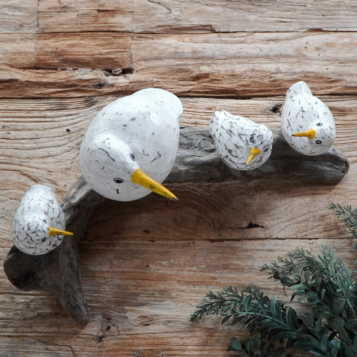 Albasia wood sculpture Seagull Bird Bella Family of 4 – boho decor handcrafted in Bali by BaliSouk