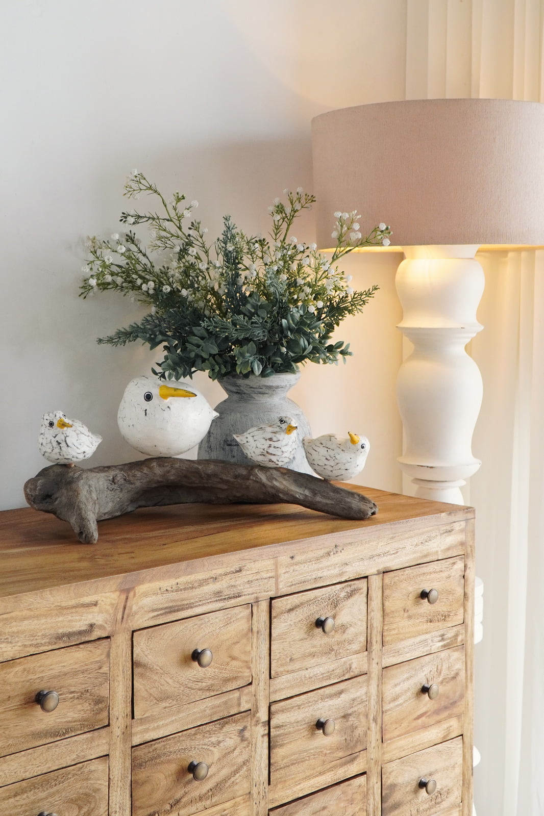 Seagull Bird Bella Family of 5 – natural materials sculpture, boho decor from Bali