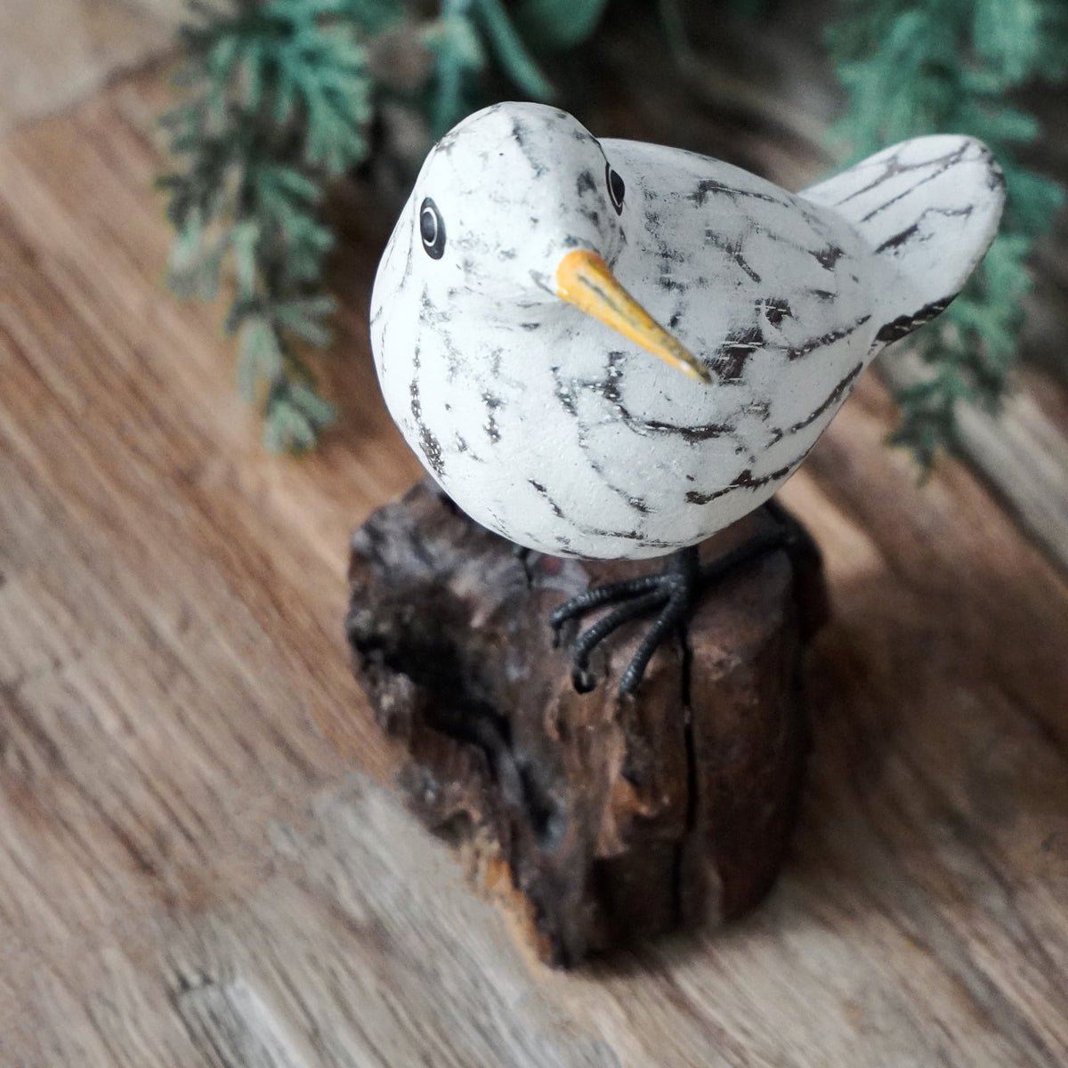 Seagull Bird Log sculpture in natural materials – handmade boho decor from Bali
