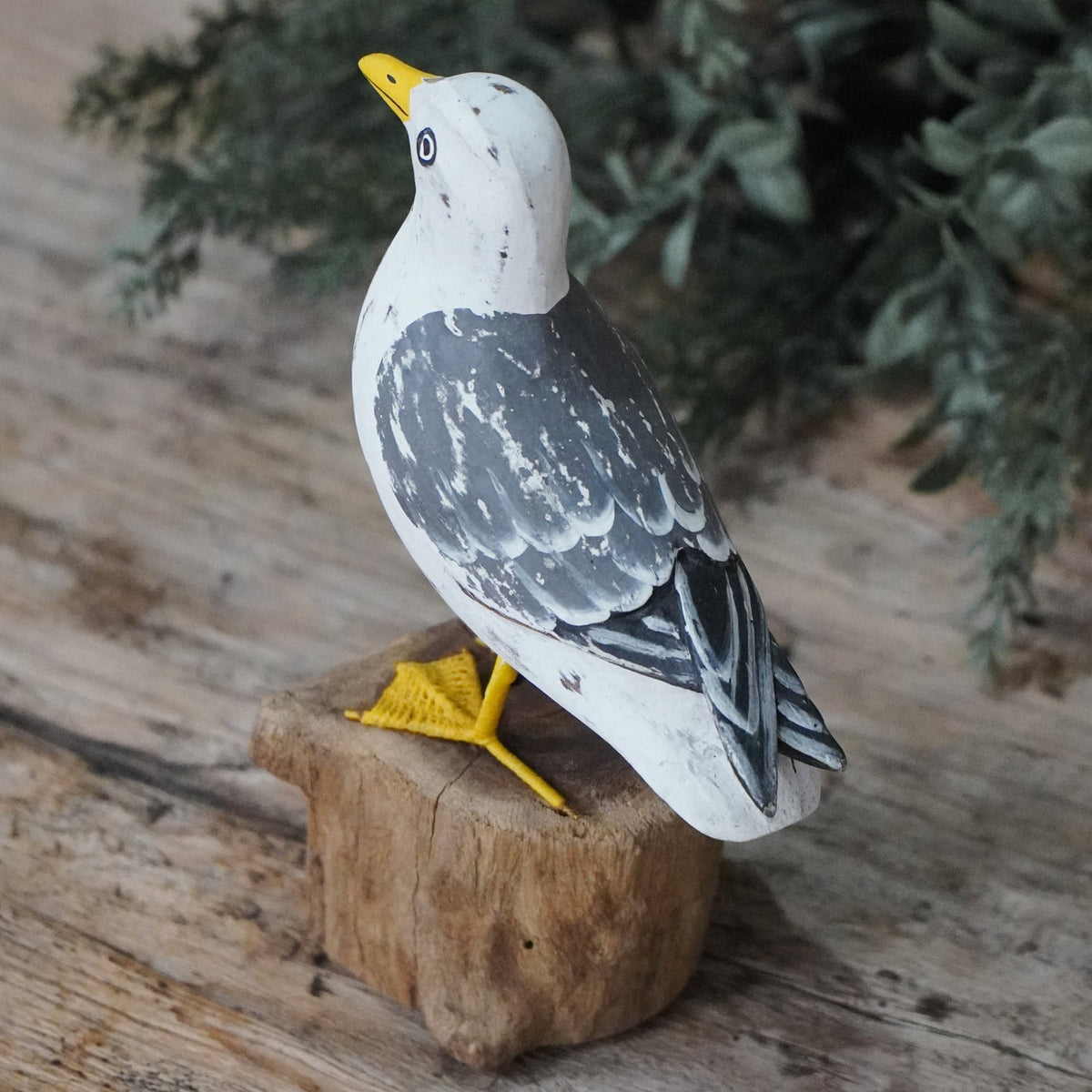 Seagull Bird Log sculpture, boho decor handmade by Balinese artisans