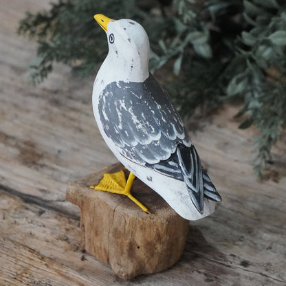 Seagull Bird Log sculpture, boho decor handmade by Balinese artisans