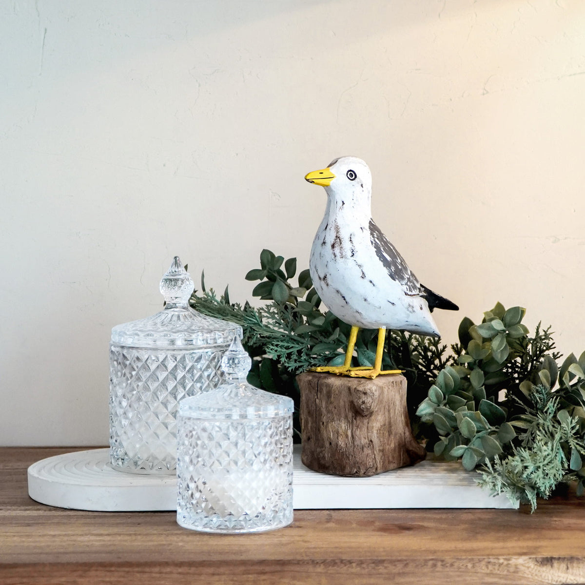 Albasia wood sculpture Seagull Bird Log – boho decor, handwoven and handmade in Bali