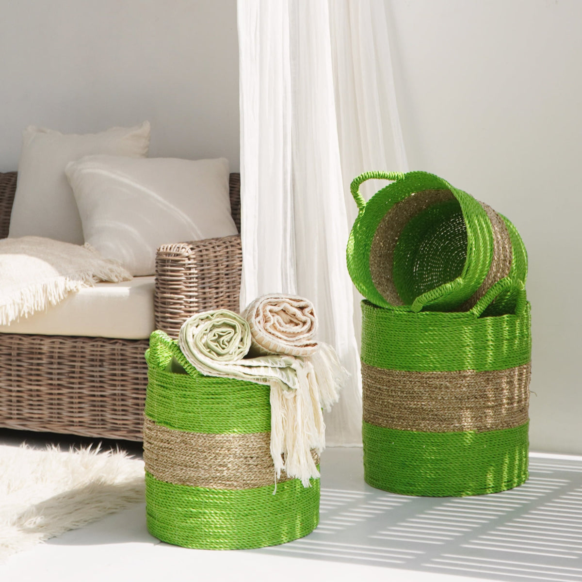 Seagrass basket Calvados – boho decor handcrafted in Bali by BaliSouk