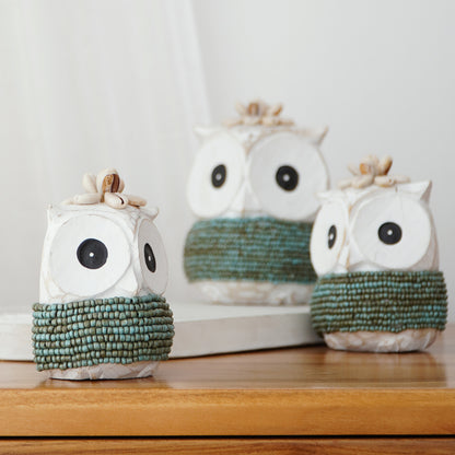 Handmade beaded sculpture – the Echo Owl Babies, boho decor made in Bali