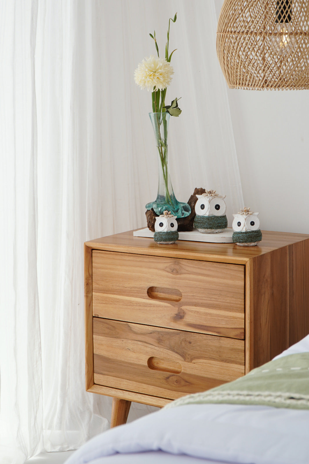 Echo Owl Babies sculpture, boho decor handmade by Balinese artisans
