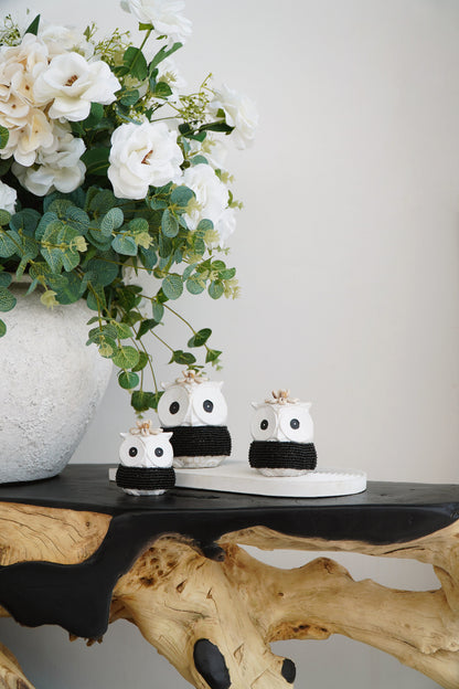 Echo Owl Babies – natural materials sculpture, boho decor from Bali