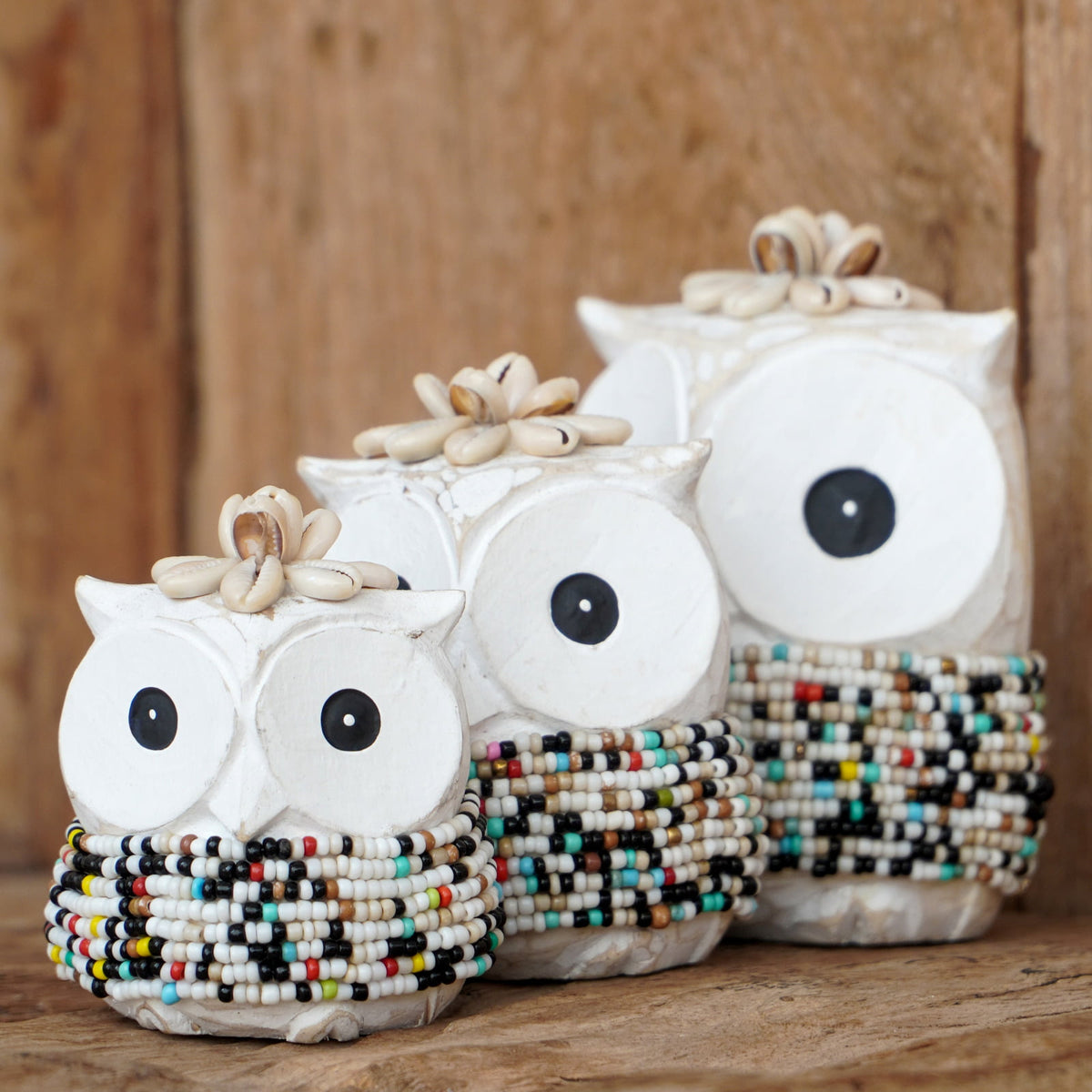 Echo Owl Babies sculpture by BaliSouk – boho decor made in Bali