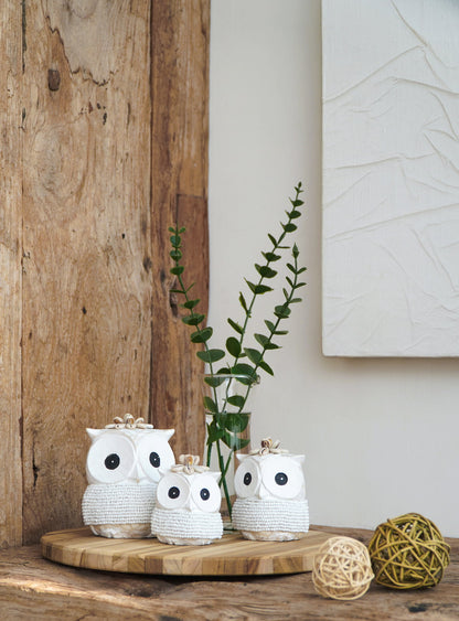 Beaded sculpture Echo Owl Babies – boho decor, handwoven and handmade in Bali