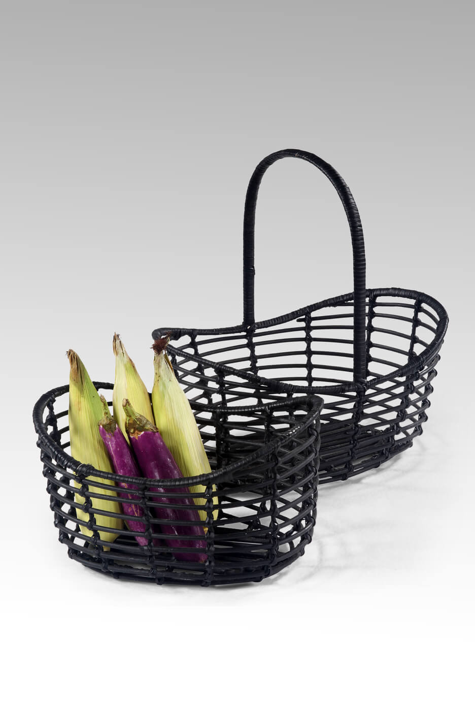 Black Rattan Basket Set Of Two