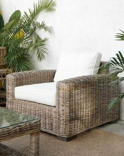 Verona Living Set 4:
- 1 Sofa With White Cushion
- 2 Chair With White Cushion
- 1 Coffee Table With Glass Top