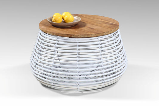 Boho solid teak and rattan coffee table Mario, handmade in Bali