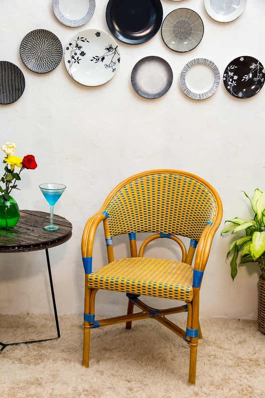 Boho synthetic rattan armchair Bistro without cushion, handmade in Bali
