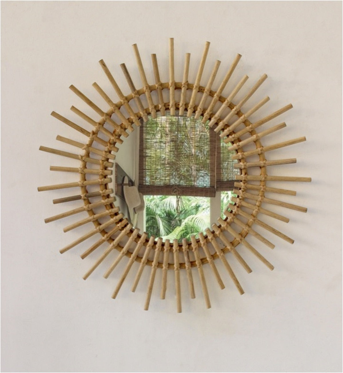 Rattan mirror – Clock, natural natural materials in boho style