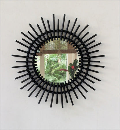 Rattan mirror Clock – boho decor handcrafted in Bali by BaliSouk