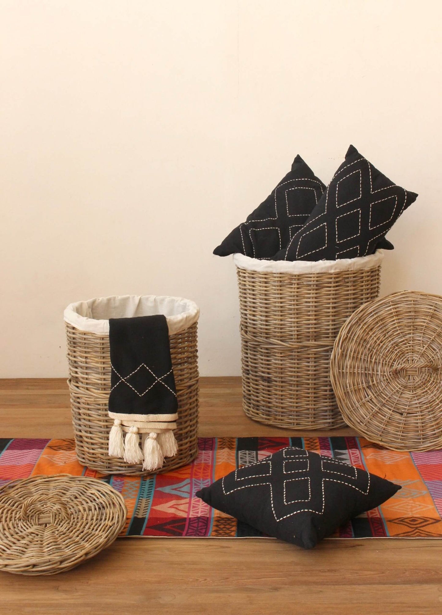 Kemala Round Basket Set Of Two With Cotton Liner