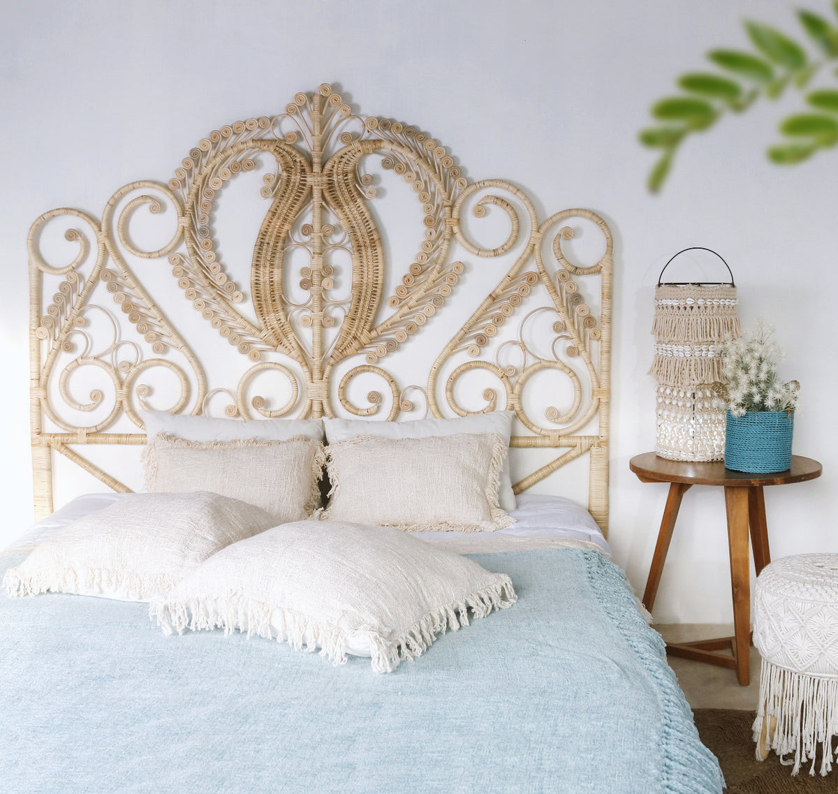 Rattan headboard – Peacock Only – boho furniture handmade in Bali by BaliSouk