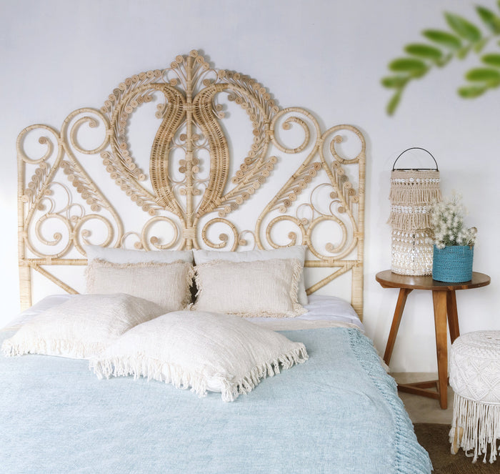 Rattan headboard – Peacock Only – boho furniture handmade in Bali by BaliSouk