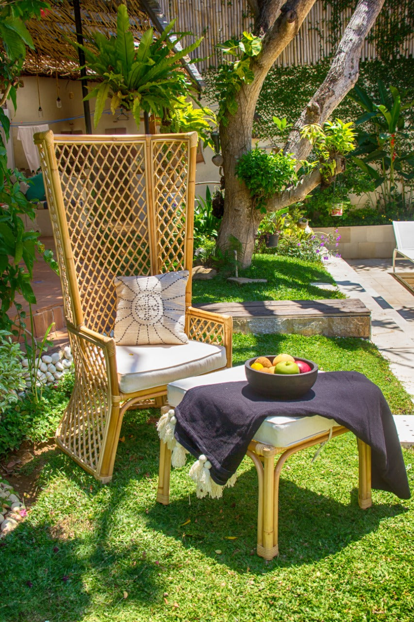 Rattan high-back chair Zaira Back – boho furniture, handwoven and handmade in Bali