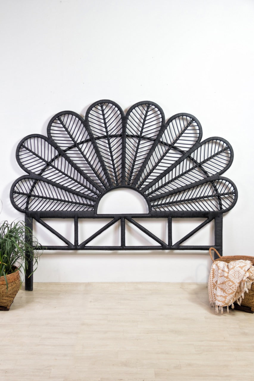 Rattan headboard Rattan Headboard Black – boho furniture, handwoven and handmade in Bali