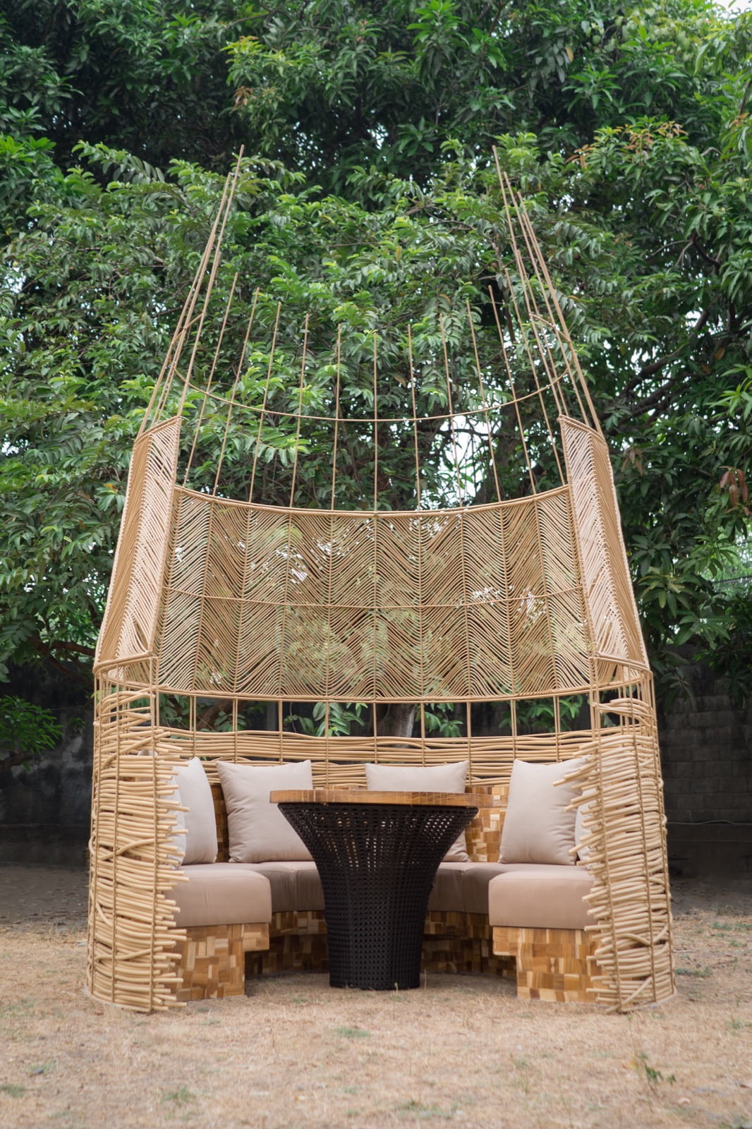 Cocoon Pod With Bench Including A Backrest And Seating Cushion.