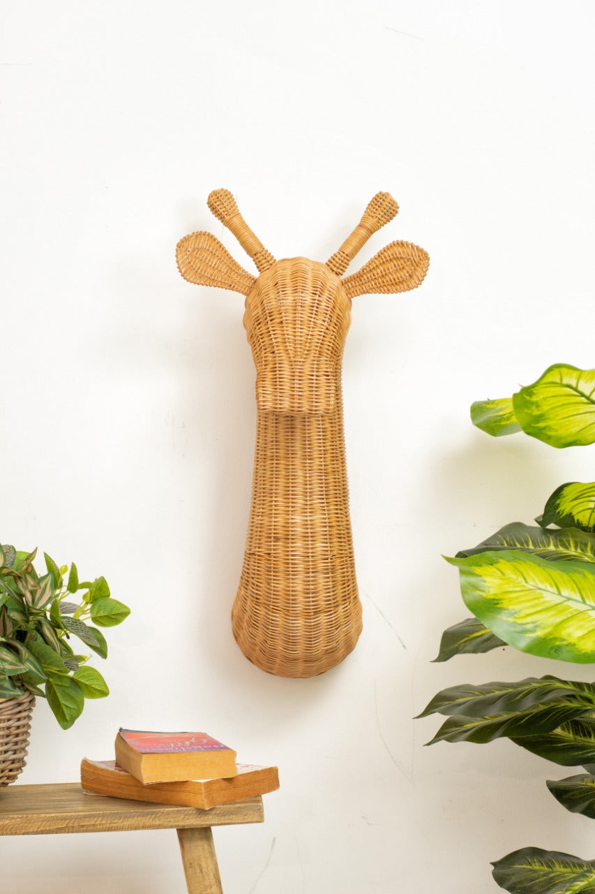 Giraffe sculpture in natural materials – handmade boho decor from Bali