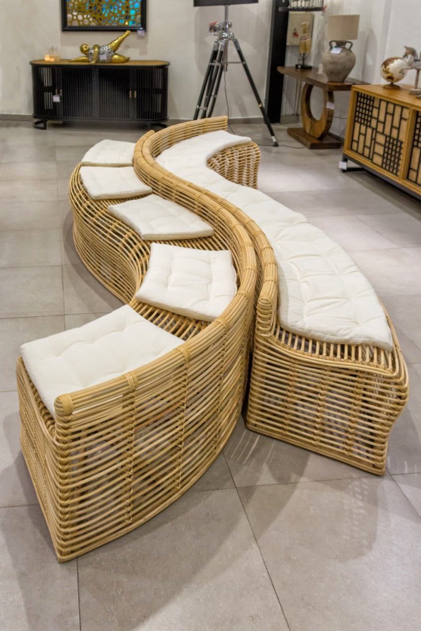 Handmade rattan bench – the Vezouvio, boho furniture made in Bali