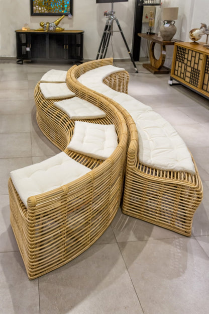 Handmade rattan bench – the Vezouvio, boho furniture made in Bali