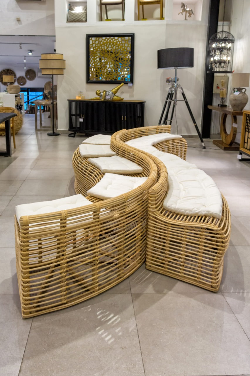 Rattan bench Vezouvio – boho furniture, handwoven and handmade in Bali