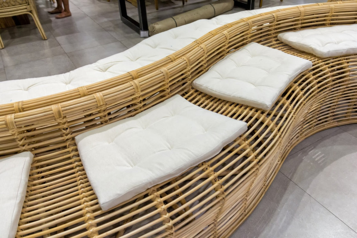 Rattan bench Vezouvio – boho furniture, handwoven and handmade in Bali