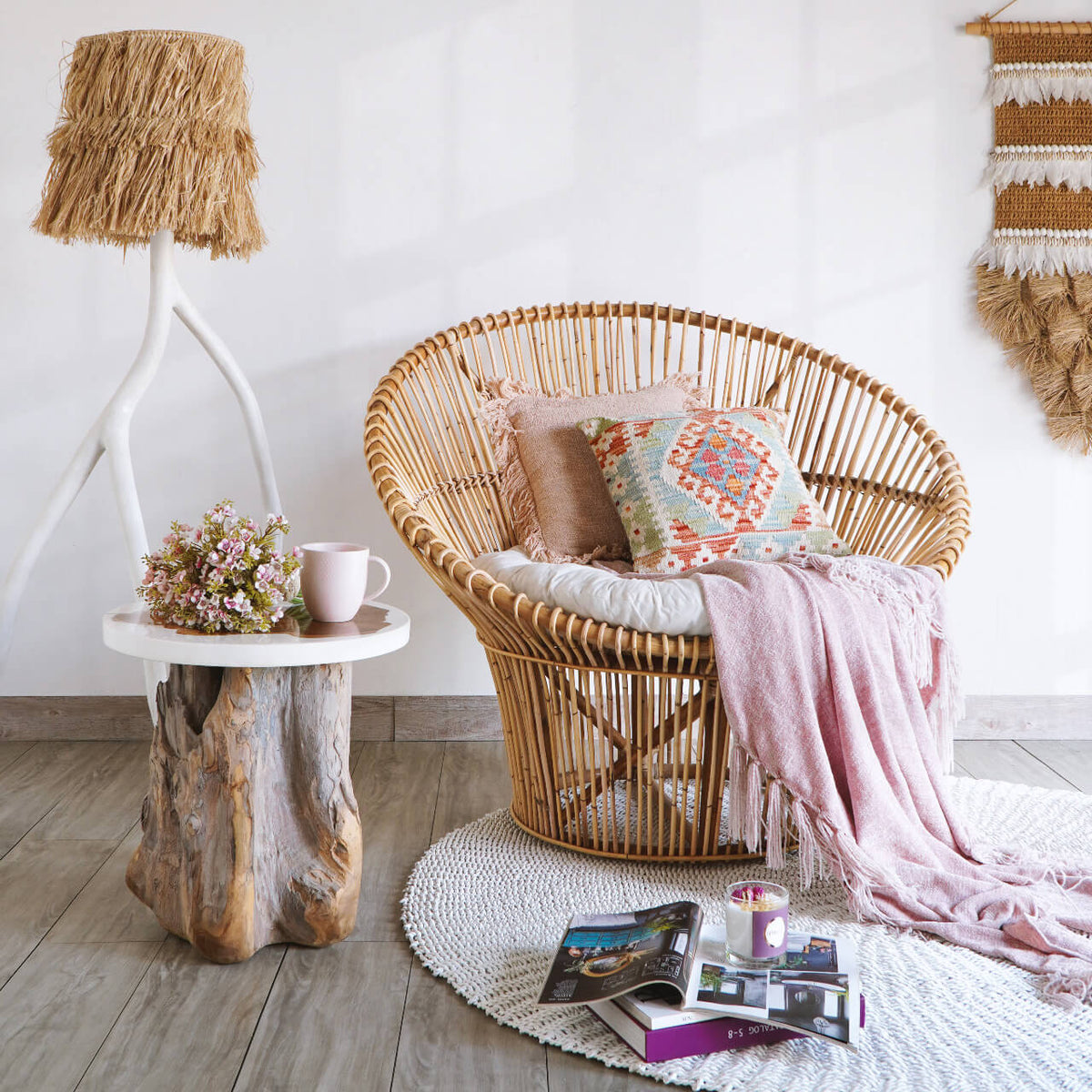 Surya Papasan Chair With White Cushion – Set of 2