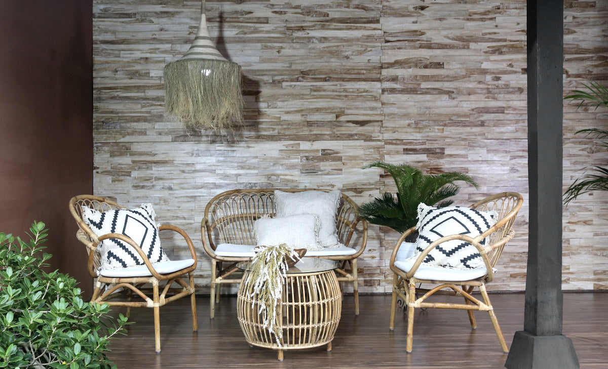 Mandaly Living Set With Seat White Cushions