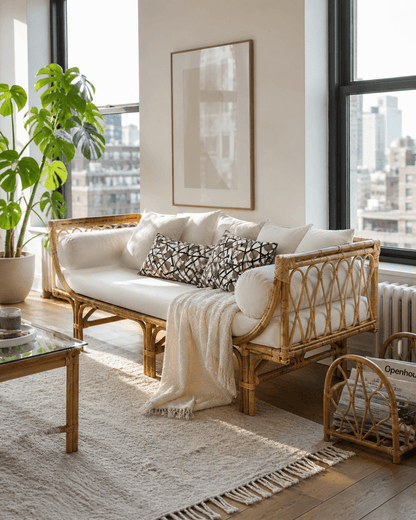 Aliki Sofa With Backrest Including White Seat Cushion, 2 White Bolster On The Side, 4 White Back Pillow