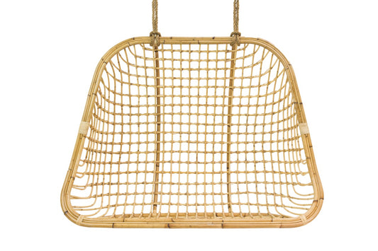 Boho rattan hanging chair Alex with rope and seat cushion no pillows, set of 2, handcrafted in Bali