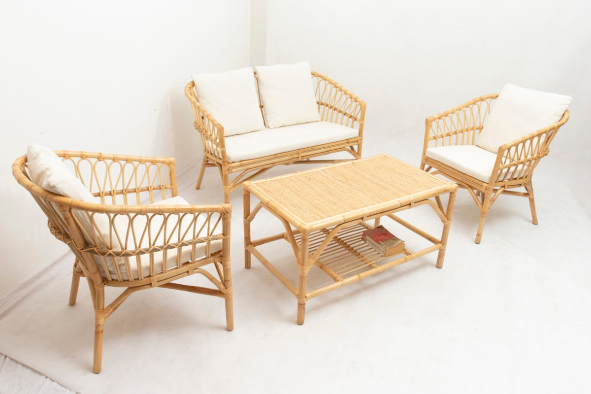 California living set in natural materials – handmade boho furniture from Bali