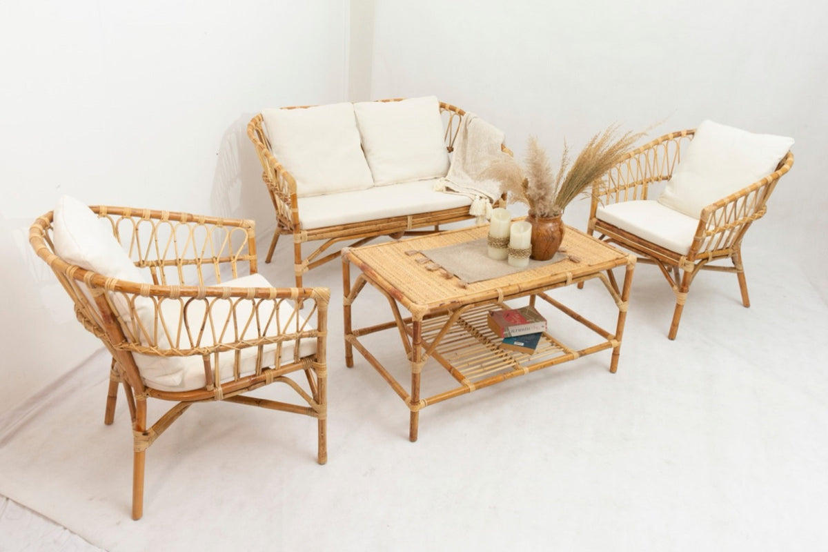 California living set in natural materials – boho furniture by BaliSouk
