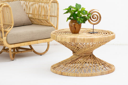 Boho rattan side table String Large without glass top, handcrafted in Bali