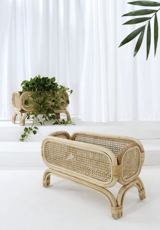 Boho hand-woven rattan vase Malibu Flower Stand, handcrafted in Bali