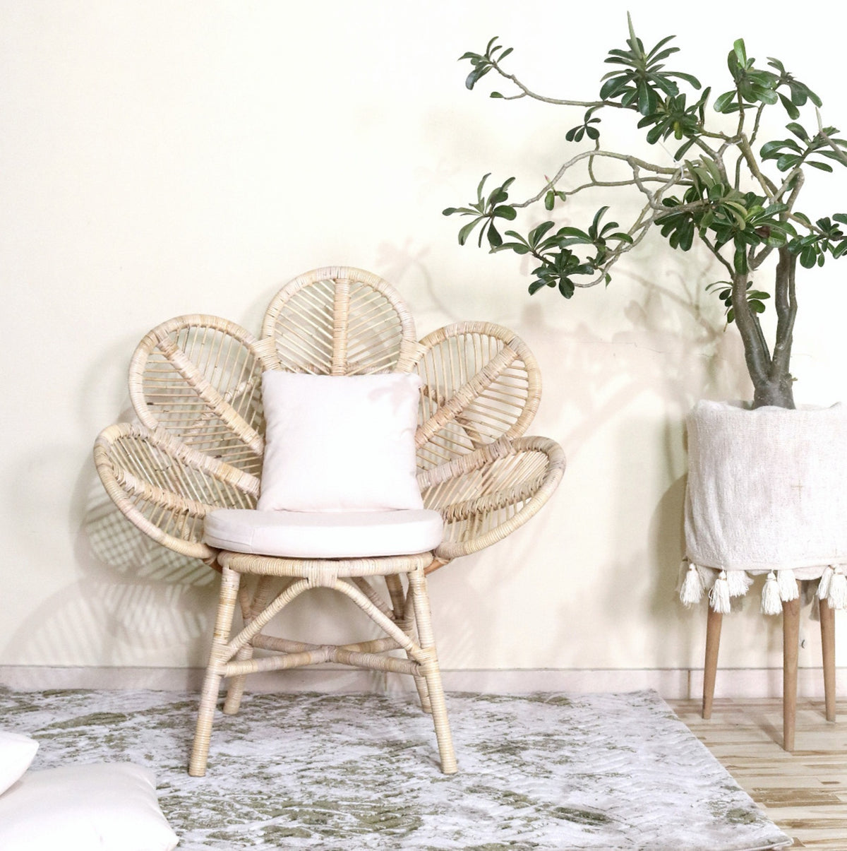Handmade rattan chair – the Flower, boho furniture made in Bali