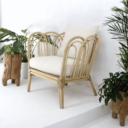 Boho rattan chair Tania with cushion, set of 2, crafted by hand in Bali