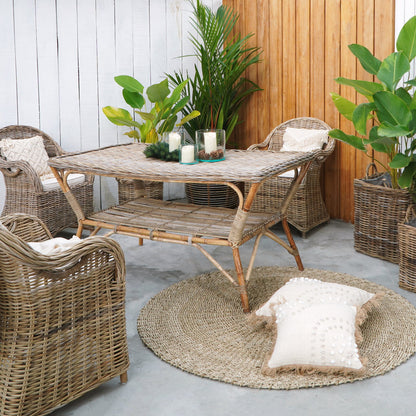 Leather table Athena – boho furniture, handwoven and handmade in Bali